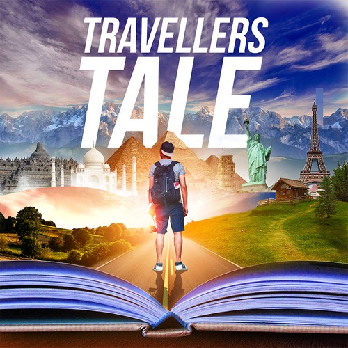 Traveling design with the title 'Travellers tale Podcast design'