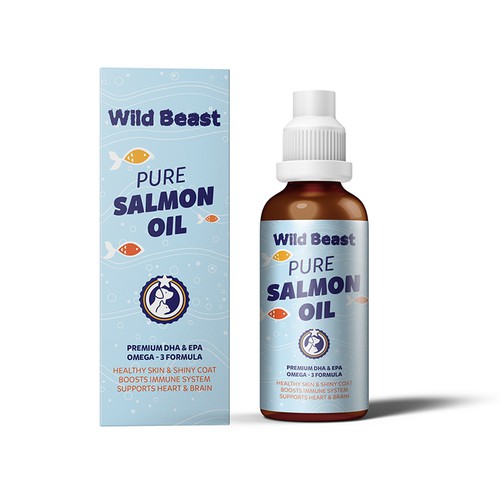Oil packaging with the title 'Label design for salmon oil'