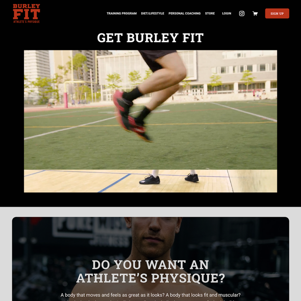 Ecommerce design with the title 'Get Burley Fit Design'