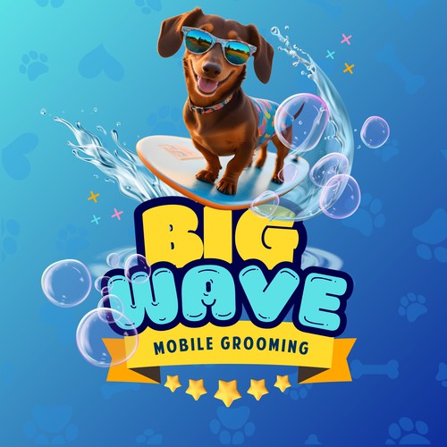 Canine design with the title 'Big Wave Mobile Dog Grooming'