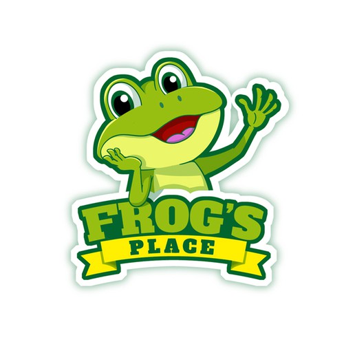 Kid logo with the title 'Cartoon frog logo for a baby product brand'