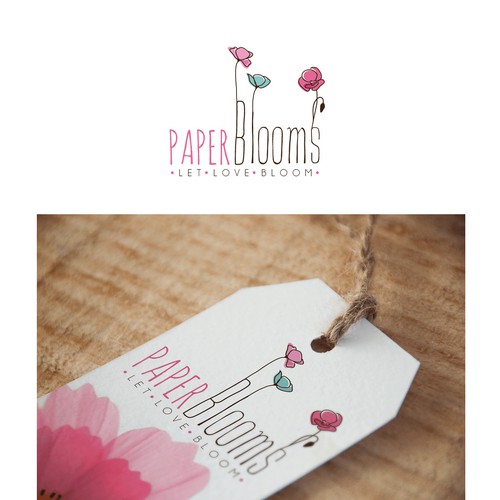 Green logo with the title 'Logo Concept  for new eco-friendly seed bombs label PaperBlooms'