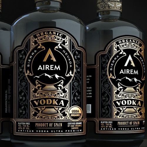 Spanish design with the title 'Organic AIREM Vodka'