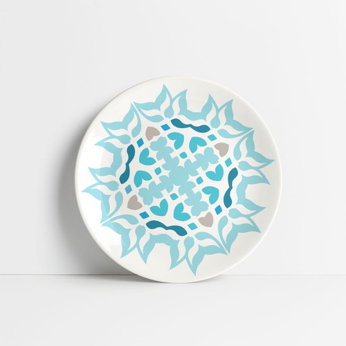 Blue artwork with the title 'plate-mandala'