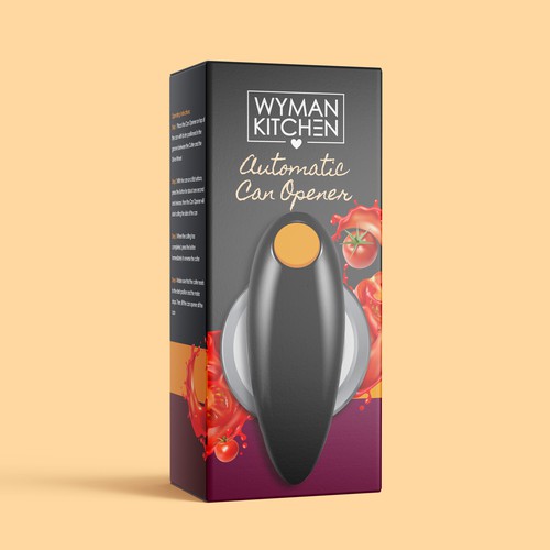 Amazon packaging with the title 'Wyman Kitchen Automatic Can Opener Packaging'
