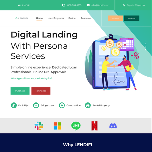 Estate design with the title 'Homepage design for online mortgage company - Mock-up Attached'