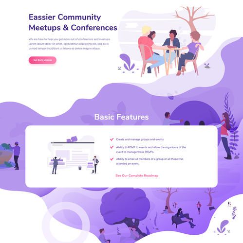 Purple website with the title 'Illustrated Landing Page'