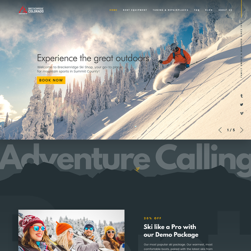 Sports website with the title 'Homepage design for Ski & Board rent and shop firm'