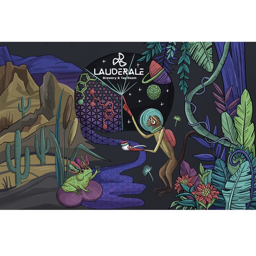 Mural artwork with the title 'Psychedelic design for beer glasses'