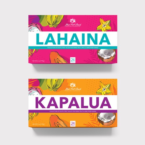 Tropical packaging with the title 'Packaging for a Hawaiian Candy company'