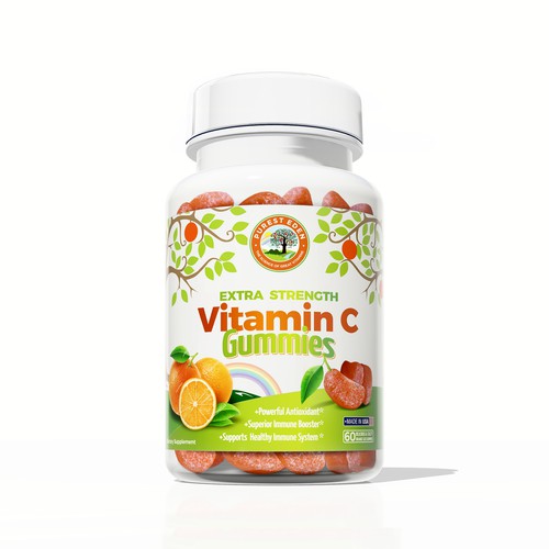 Orange label with the title 'Vitamin C Gummies'