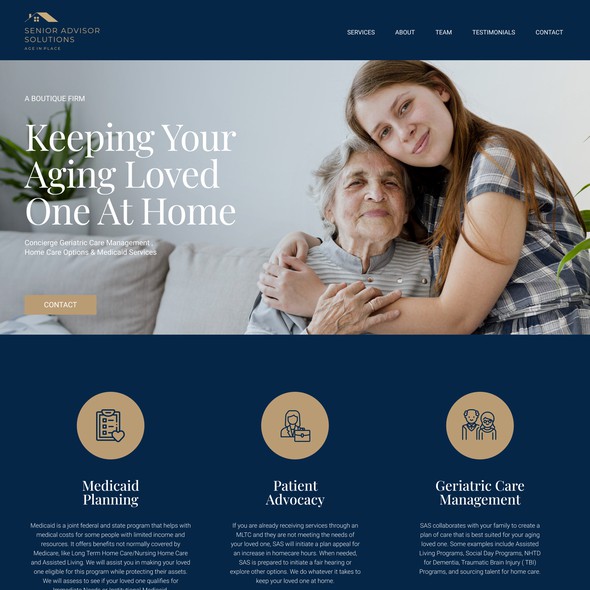Shopify design with the title 'Sophisticated website for Senior Advisor Solutions'