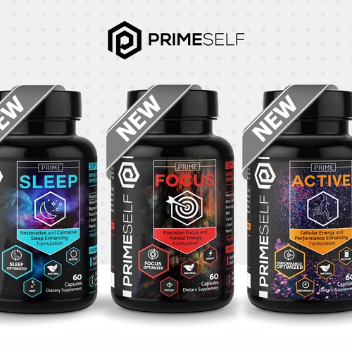 Supplement label with the title 'Prime Self Product line Revamping'