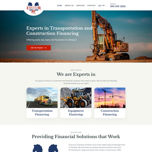 Construction website with the title 'Home page concept for Execucor.'