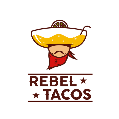 Mustache logo with the title 'REBEL TACOS'