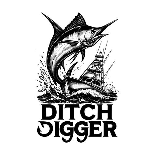 Fishing illustration with the title 'Black and white fishing'