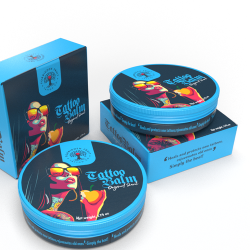 Canister design with the title 'tatoo balm jar and box'