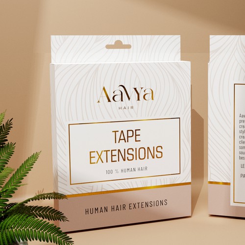 Mockup packaging with the title 'Hair Extension Box Packaging'