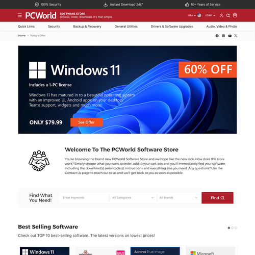 Website with the title 'software.pcworld Website design'