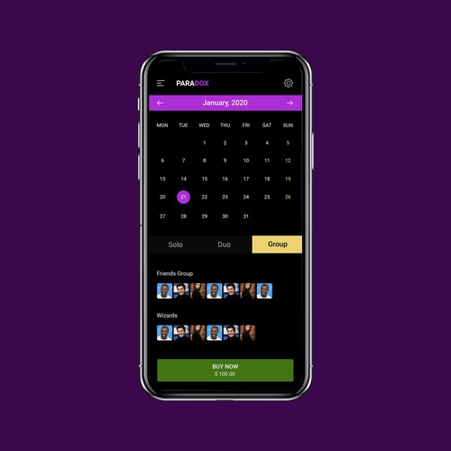 Schedule design with the title 'calendar view'