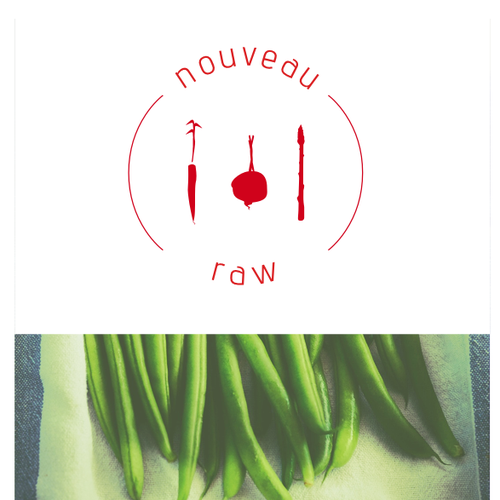 Delicate logo with the title 'Simple emblem for raw, healthy food products'
