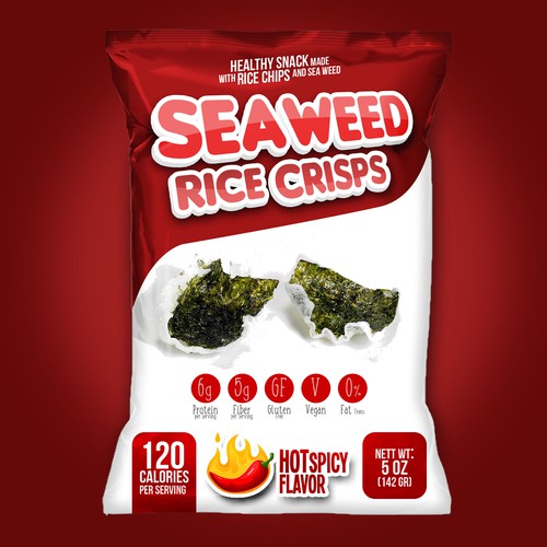 White packaging with the title 'Package Design for Crispy Seaweed Snack'