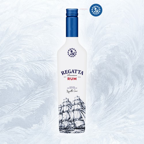 Beverage label with the title 'Regatta Premium Rum'