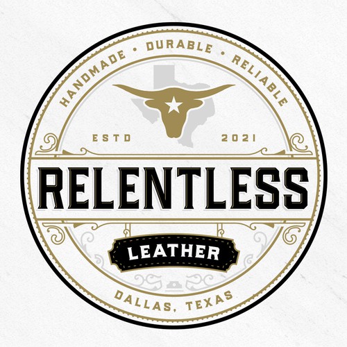 Handmade design with the title 'Relentless Leather'