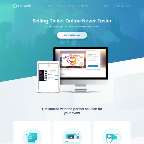 Event planning design with the title 'Homepage for Event management company'