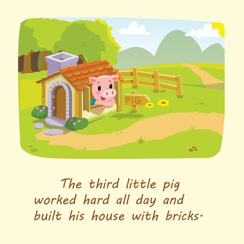 House artwork with the title 'The three little pigs'