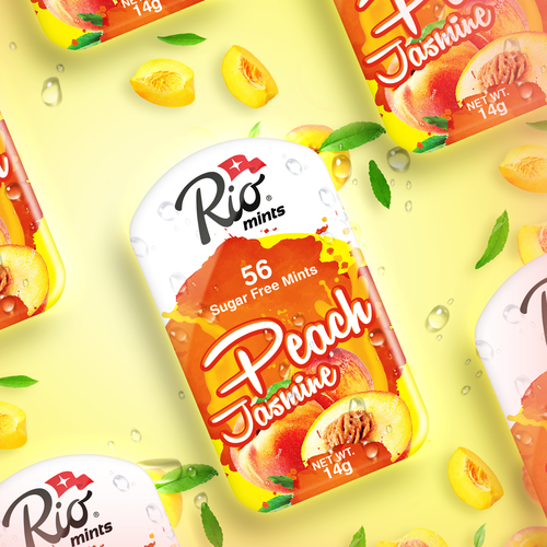 Tin packaging with the title 'Colorful fruit mints tins'