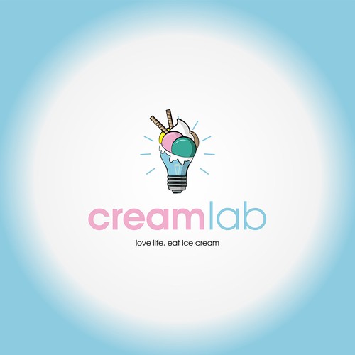 Blue and pink logo with the title 'Logo Design fore CreamLab ice cream shop'