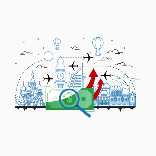 Professional illustration with the title 'Illustration of travelling on a budget'