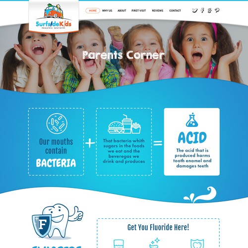 Dental website with the title 'Web page design for Pediatric dental practice'