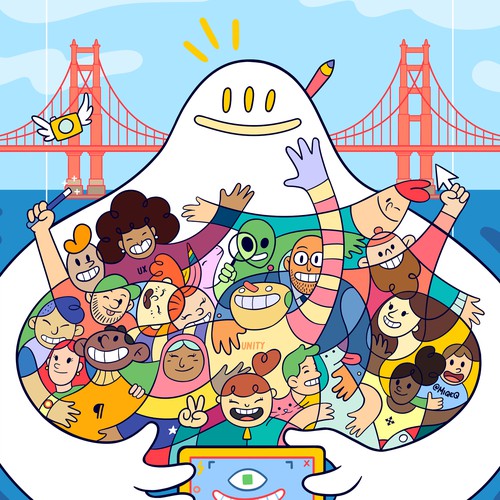 Illustration artwork with the title '99 designs poster'