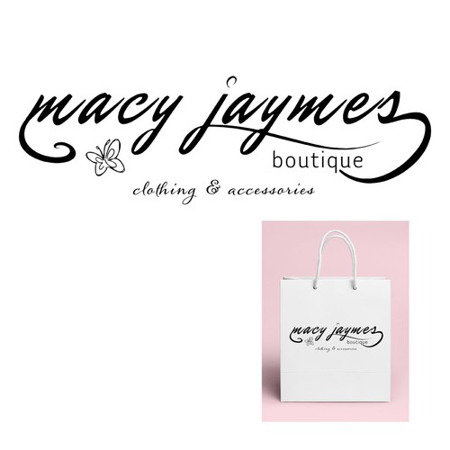 Swoosh logo with the title 'Bold, fun logo for teen clothing boutique.'