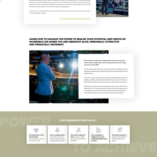 Event website with the title 'Event page. Conference Power to achieve.'