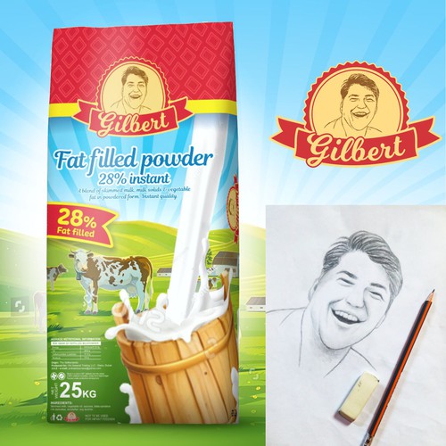 Drawing packaging with the title 'Traditional package design concept for milk powder'