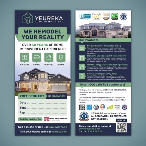 Rack card design with the title 'Home Remodeling Button-Up Redesign'