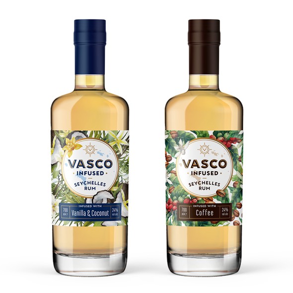 Rum label with the title 'Logo and labels for Vasco Infused Rum'