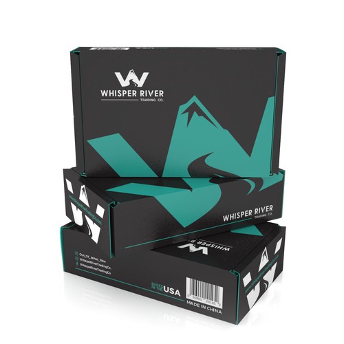 Fun packaging with the title 'PRODUCT PACKAGING FOR WHISPER RIVER'