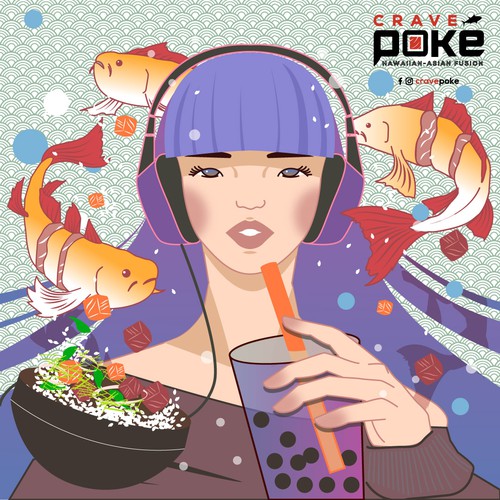 Koi design with the title 'Hawaiian Fusion Wall Mural'