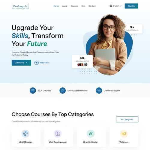 E-learning design with the title 'E-learning Website UI Design'