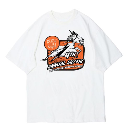 Tail design with the title 'Trail race 5K t-shirt with goat illustration '