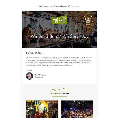 Nightclub design with the title 'Email design for TinShop'