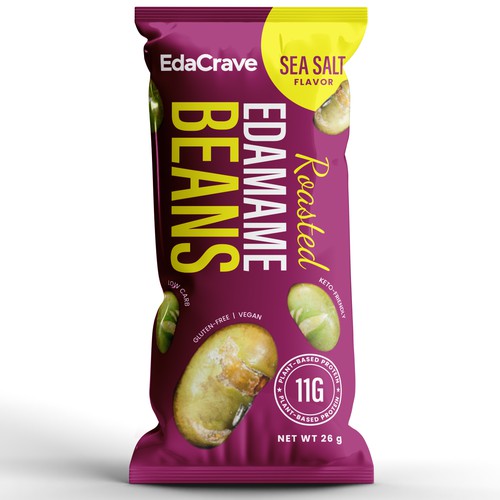 Protein bar packaging with the title 'Edamame Beans Packet'