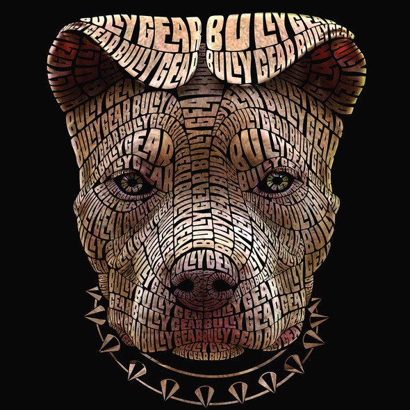 Word cloud design with the title 'Typography Illustration of a Pitt Bull'