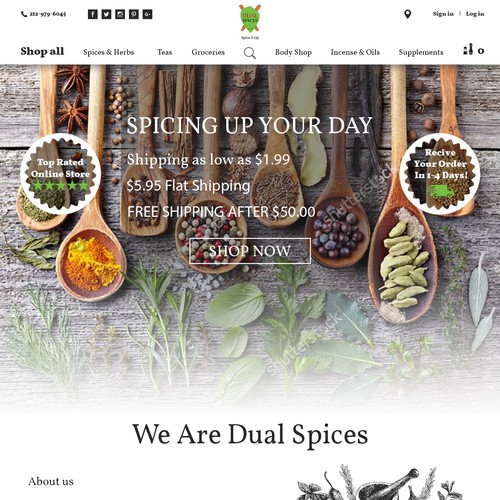 Lifestyle website with the title 'Spices / Herbs / Teas online shop'