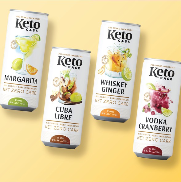 Classy packaging with the title 'Label design for Keto Cask drinks'