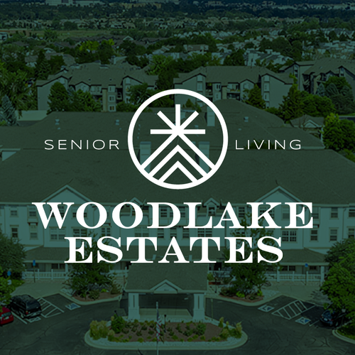 Living design with the title 'Woodlake Estates Senior Living'